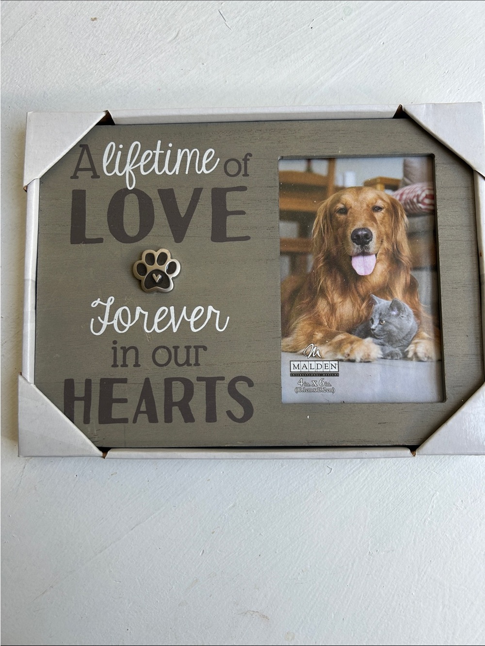 Malden Gray Pet Memory Picture Frame with Paw Accent